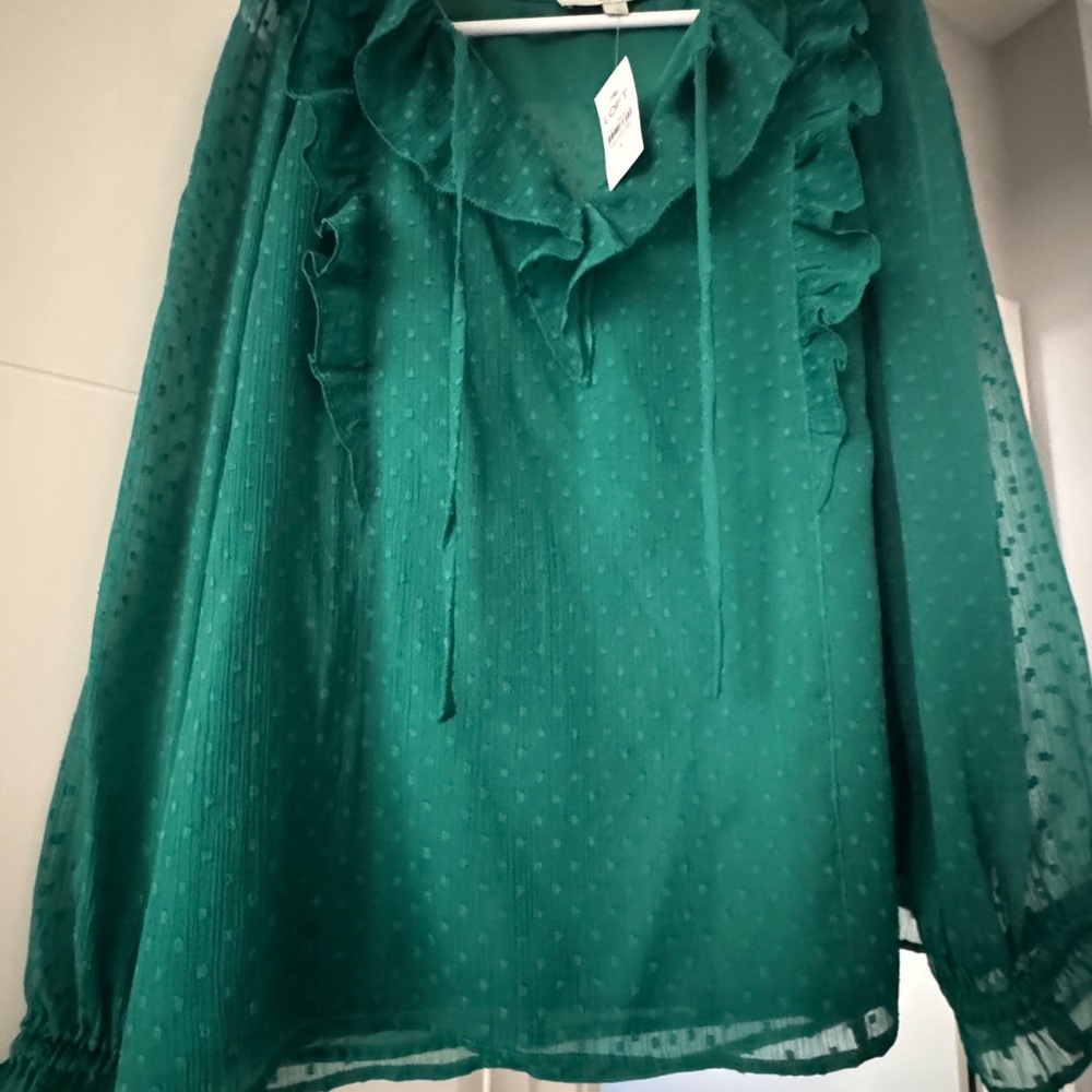 LOFT Teal Ruffle Blouse
